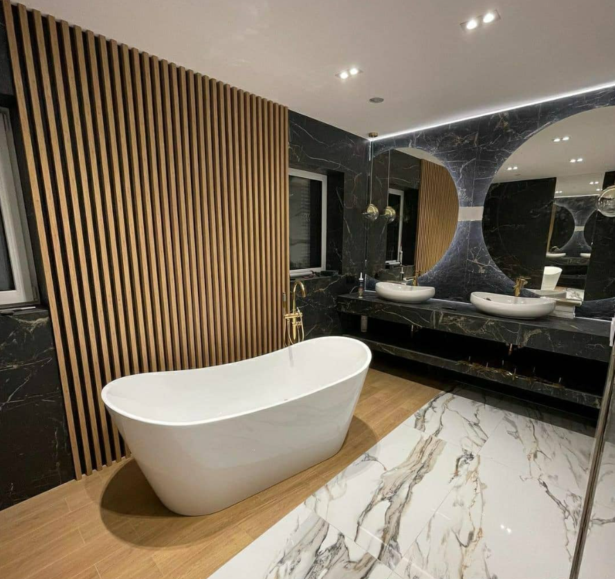 Premium 3D veneer wall slats — profile depth and quality detail