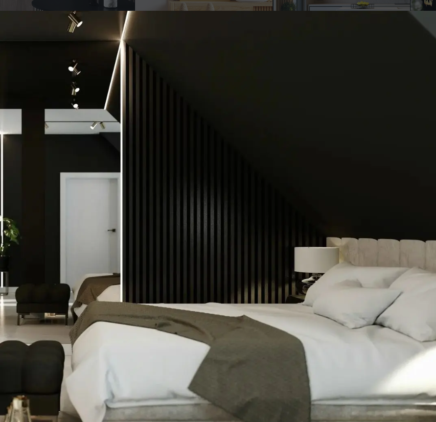 Hotel twin bedroom with dark walnut Premium 3D wall slats and cove lighting