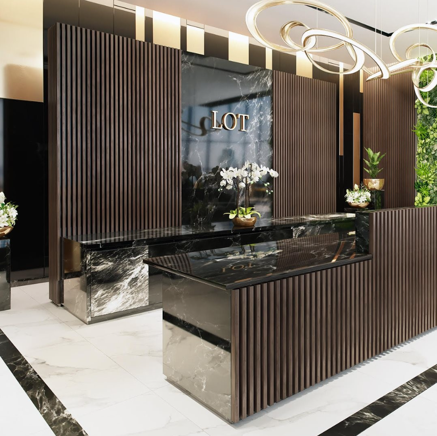 Commercial reception with premium wall slat cladding